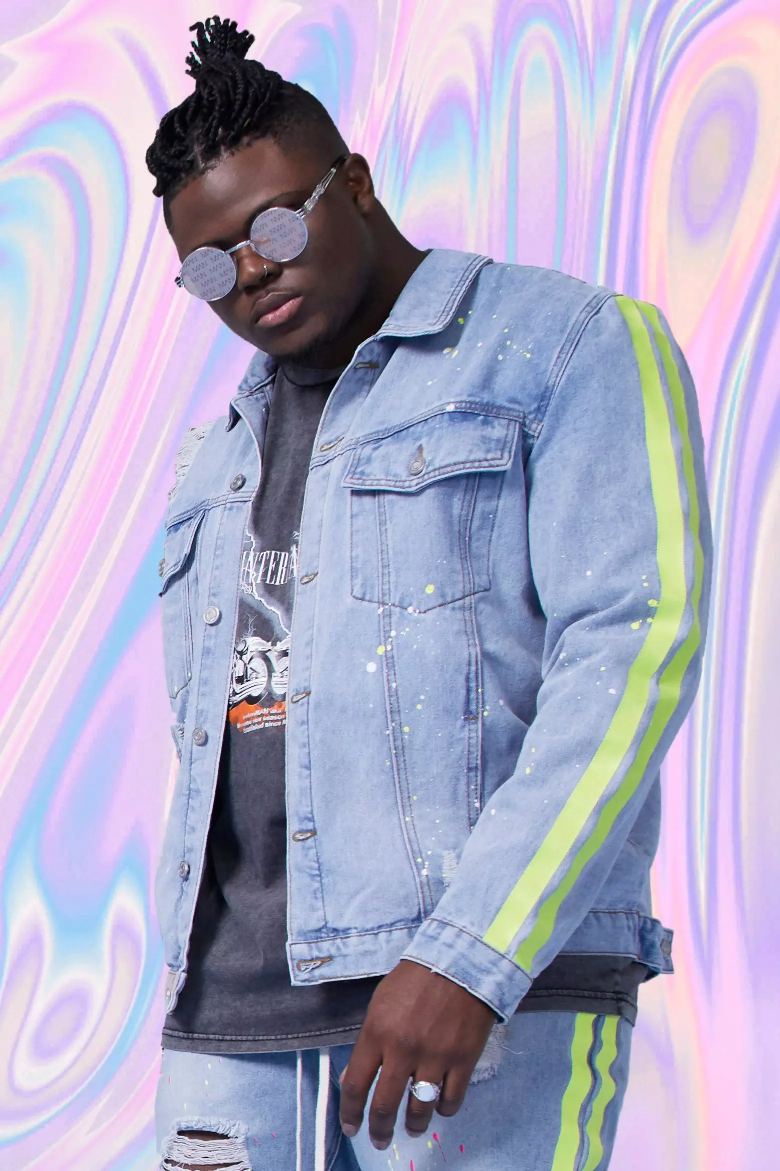 Plus Size Denim Jacket With Side Stripe boohooMAN USA